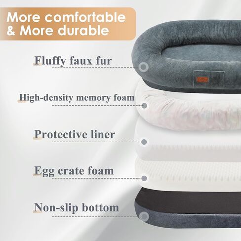 Human Dog Bed Adult Dog Bed Bean Bag Bed for Adults Giant Dog Bed Pet Beds for Large Dogs with Washable Faux Fur Cover Fluffy Dog Beanbeds(Grey) in Saudi Arabia