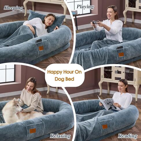 Human Dog Bed Adult Dog Bed Bean Bag Bed for Adults Giant Dog Bed Pet Beds for Large Dogs with Washable Faux Fur Cover Fluffy Dog Beanbeds(Grey) in Saudi Arabia