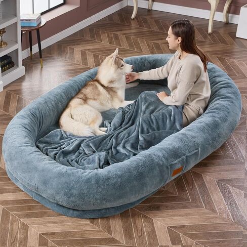 Human Dog Bed Adult Dog Bed Bean Bag Bed for Adults Giant Dog Bed Pet Beds for Large Dogs with Washable Faux Fur Cover Fluffy Dog Beanbeds(Grey) in Saudi Arabia