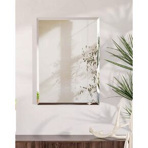 Frameless Rectangular Wall Mirror: Decorative Rectangle Mirrored Glass Vanity with Beveled Silver Edge for Bathroom Bedroom Livingroom Dining Room Entryway Hallway, 20 x 16 inch in Saudi Arabia