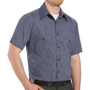 Red Kap Men's Micro-Check Uniform Shirt, Blue/Charcoal, Short Sleeve X-Large in Kuwait
