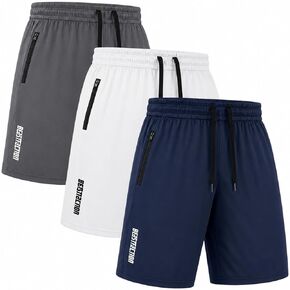 3 Pack Men's Athletic Shorts Basketball with Zipper Pocket Shorts for Men | Mens athletic shorts with 2 zipper pockets, deep side compartments for wallet or phone, refreshing cooling mesh pocket cloth in Saudi Arabia