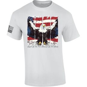 تي شيرت رجالي بأكمام قصيرة من شركة Trenz Shirt Company USA Eagle 4 يوليو أرض الأحرار المتعثرة بسبب الشجعان in Kuwait