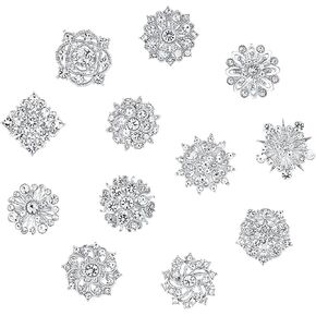 12Pcs Rhinestone Flower Brooch Pins Set Crystal Rhinestone Brooches for Women Silver Brooch Pins Decorative Pins Fashion Jewelry Pins for Women DIY Bridal Wedding Bouquet in Saudi Arabia