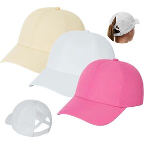 3 Pack Womens Ponytail Baseball Cap,Adjustable Criss Cross Sport Cap Quick Drying UV Protection Messy High Bun Sun Hats in Saudi Arabia