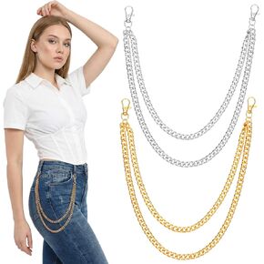 2PCS Double Layer Pants Chain for Men Women, Gold Silver Metal Jeans Wallet Chain with Clip, Hip Hop Punk Biker Pocket Belt Accessory in Saudi Arabia