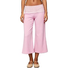 Fold Over Gaucho Pants for Women Flowy Wide Leg Yoga Capris Elastic Low Rise Cropped Palazzo Culottes in Saudi Arabia
