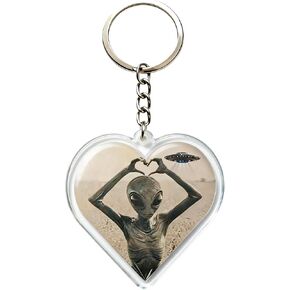 Alien Heart Keychain Cute Acrylic UFO Keychain for Women Men, Funny Aesthetic Space Lover Gift, Clear Double-Sided Pendant for Bag Backpack in Kuwait