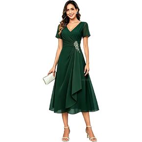 Tea Length Mother of The Bride Dresses for Women Beaded A Line Formal Wedding Guest Dress with Sleeves in Saudi Arabia