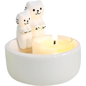 Cartoon Kitten Candle Holder, Handmade Ceramic Candlestick,Cartoon Kitty Warming Its Paws Cute Light Holder, Gift for Girl Women, Cat Lover Choice(Size:Couple Kitten) in Saudi Arabia