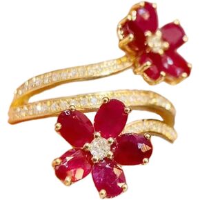 Gold Tone Dual Red Flower Cubic Zirconia Ring, Copper Base Triple Open Band Ring for Women, Perfect for Daily Wear & Gift in Saudi Arabia