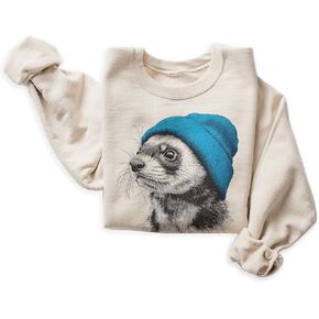 Vintage Ferret Wearing Blue Beanie Sweatshirt, Funny Wildlife Pullover | Animals Wearing Beanies, Funny Ferret Gift, Cute Woodland Animal Graphic, Cozy Winter Crewneck, Unisex Women Men in Kuwait