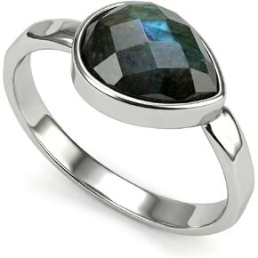 Labradorite Ring, Genuine Teardrop Gemstone Statement Rings for Women, Silver Plated Solitaire Birthstone Ring Jewelry in Saudi Arabia