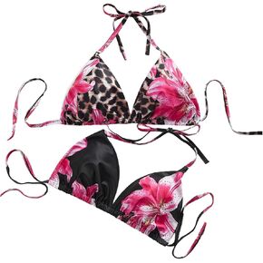 WDIRARA Women's Plus Size 2 Pack Floral Halter Bikini Tops Tie Backless Triangle Swim Tops in Kuwait