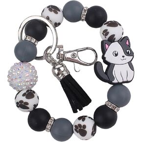 Cute Cat Silicone Beaded Wristlet Keychain for Women, Paw Print Design Car Key Chains, Wrist Bracelet Key Ring in Saudi Arabia