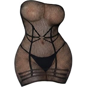 Fishnet Dress for Women, Mesh Dress See Through Sheer Tube Lingerie Nightwear, Black, Onesize 90-150Lbs in Saudi Arabia