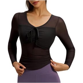 Women's Long Sleeve Yoga Tops Breathable Mesh Workout Shirts in Bra Pilates Athletic Tops with Strap in Saudi Arabia