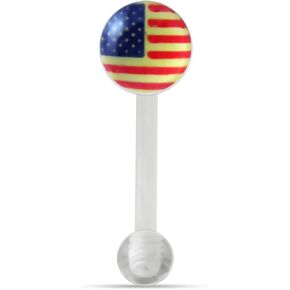 USA Flag Logo Flexible Eyebrow Ring. 16Gx5/16(1.2x8mm) Flexible Banana with 5MM Flat Logo and 3MM UV Ball Eyebrow Piercing Ring. Sold by Piece only. in Kuwait