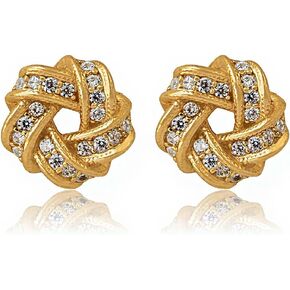 18K Gold Plated Sterling Silver Love Knot Stud Earrings – Cubic Zirconia, Hypoallergenic, Symbol of Eternal Bond in Saudi Arabia