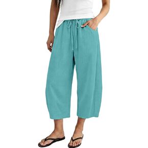 Cropped Cotton Linen Pants Women Barrel Wide Leg Cotton Capris 2026 Casual Summer Boho Baggy Palazzo Trouser in Saudi Arabia