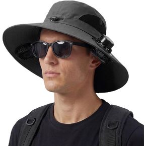Wide Solar Fan Outdoor Fishing Hat - Solar & USB Charging Dual Cooling Fan Sun Hat for Men Women, UPF 50+ in Saudi Arabia