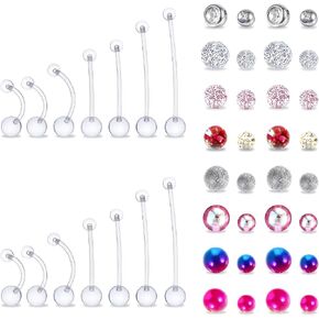 56PCS 14G Pregnancy Belly Button Rings with Replacement Balls, Anti-Sensitive Plastic Belly Button Rings, Flexible Clear Pregnancy Bellys Ring for Surgery Maternity Daily Wear, 10/16/22/26/32/38mm in Saudi Arabia