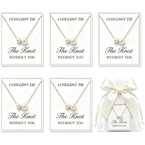 Bridesmaid Necklace Set of 4/6/8, 14k Gold Dainty Pearl Necklace, For Women Tie The Knot Necklace Wedding Gifts Bridesmaids Proposal Gift, Courthouse Wedding Accessories, Bridal Party Gifts in Saudi Arabia