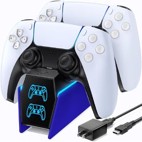 PS5 Controller Charger Station with Fast Charging AC Adapter 5V/3A, Dual Controller Charging Stand for Playstation 5, Docking Station Replacement for DualSense Charging Station in Kuwait