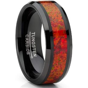 Metal Masters CO. Men's Red Fire Crushed Simulated Opal Tungsten Wedding Band Ring Black 8MM Comfort-Fit in Saudi Arabia