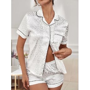 Satin Pajamas Set Women Short Sleeve Sleepwear Soft Button Down Short Pants oungewear Pjs Set in Kuwait