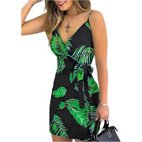 Floerns Women's Summer Hawaiian Short Dress Sleeveless Wrap V Neck Tie Side Boho Vacation Dresses in Saudi Arabia
