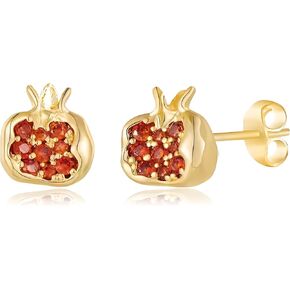 Dreuyet Pomegranate Stud Earrings for Women Crystal Premium Cubic Zirconia Inlay Red Pomegranate Fruit Studs Earring Hypoallergenic Statement Jewelry in Kuwait