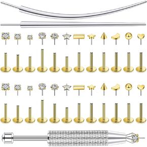 20/18/16g Gold Flat Back Threadless Earrings Nose Rings Lip Studs Surgical Steel Piercing Jewelry for Women Men in Saudi Arabia