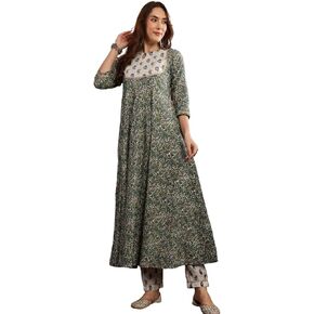 Women’s Cotton Floral Printed Anarkali Kurta With Palazzo & Dupatta Set in Saudi Arabia