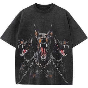 Doberman Graphic Tees for Men Oversized Gothic Dog Shirt Streetwear Tshirt Vintage Acid Wash Cotton Short Sleeve Top in Saudi Arabia