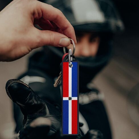 JAVD Dominican Flag Keychain Tag with Key Ring - Keys, Cars, Motorcycles, Backpacks, Luggage and Gifts - EDC (3 Pack) in Kuwait