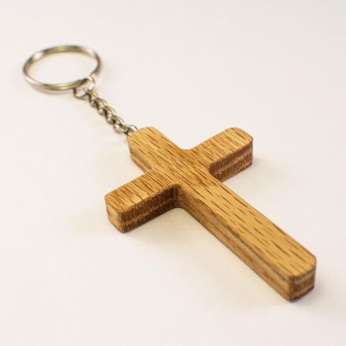 Wooden Cross Keychain, Solid Oak Christian Key Ring, Handmade in USA, Faith Gift for Men and Women, 2.5 x 1.75 x 0.25 Inches, Baptism or Confirmation Gift in Saudi Arabia