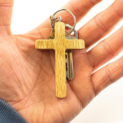 Wooden Cross Keychain, Solid Oak Christian Key Ring, Handmade in USA, Faith Gift for Men and Women, 2.5 x 1.75 x 0.25 Inches, Baptism or Confirmation Gift in Saudi Arabia