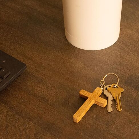Wooden Cross Keychain, Solid Oak Christian Key Ring, Handmade in USA, Faith Gift for Men and Women, 2.5 x 1.75 x 0.25 Inches, Baptism or Confirmation Gift in Saudi Arabia