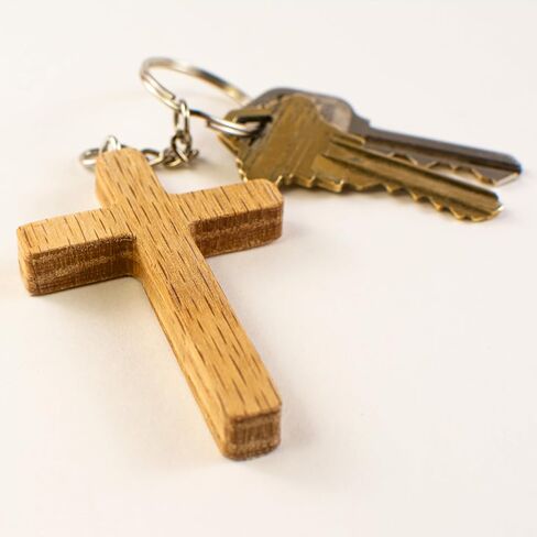 Wooden Cross Keychain, Solid Oak Christian Key Ring, Handmade in USA, Faith Gift for Men and Women, 2.5 x 1.75 x 0.25 Inches, Baptism or Confirmation Gift in Saudi Arabia