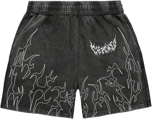 GORGLITTER Boy's Star Graphic Shorts Y2K Elastic Waist Straight Leg Distressed Drippy Track Shorts Streetwear Athletic in Saudi Arabia