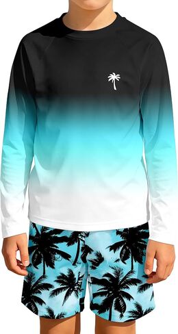 MIGU Boys Swim Set with Sleeve Rash Guard Boys Swimsuit 2 Piece Print Bathing Suit and Swim Trunks in Saudi Arabia