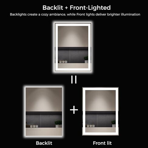 24"X32" LED Bathroom Vanity Mirror with Lights, Anti-Fog, Dimmable, Lighted Bathroom Mirror for Wall, Memory Function, Tempered Glass, Shatter-Proof, Backlit & Front Lit in Saudi Arabia