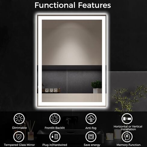 24"X32" LED Bathroom Vanity Mirror with Lights, Anti-Fog, Dimmable, Lighted Bathroom Mirror for Wall, Memory Function, Tempered Glass, Shatter-Proof, Backlit & Front Lit in Saudi Arabia