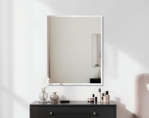 Frameless Rectangular Wall Mirror: Decorative Rectangle Mirrored Glass Vanity with Beveled Silver Edge for Bathroom Bedroom Livingroom Dining Room Entryway Hallway, 20 x 16 inch in Saudi Arabia