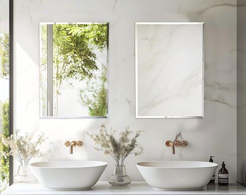 Frameless Rectangular Wall Mirror: Decorative Rectangle Mirrored Glass Vanity with Beveled Silver Edge for Bathroom Bedroom Livingroom Dining Room Entryway Hallway, 20 x 16 inch in Saudi Arabia