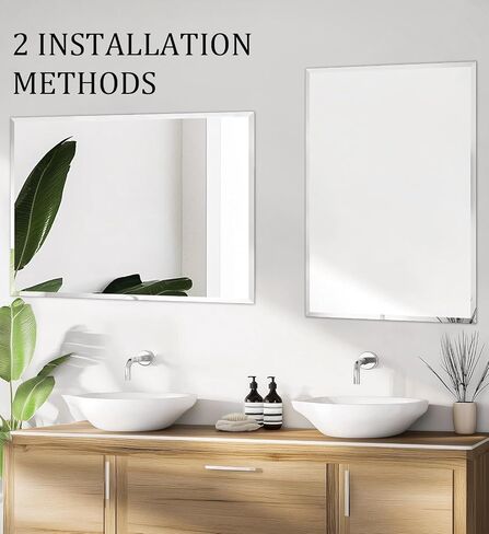Frameless Rectangular Wall Mirror: Decorative Rectangle Mirrored Glass Vanity with Beveled Silver Edge for Bathroom Bedroom Livingroom Dining Room Entryway Hallway, 20 x 16 inch in Saudi Arabia