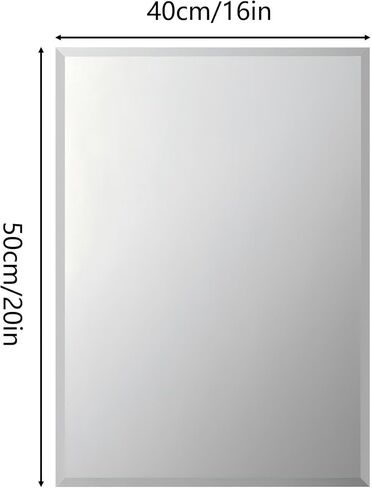 Frameless Rectangular Wall Mirror: Decorative Rectangle Mirrored Glass Vanity with Beveled Silver Edge for Bathroom Bedroom Livingroom Dining Room Entryway Hallway, 20 x 16 inch in Saudi Arabia