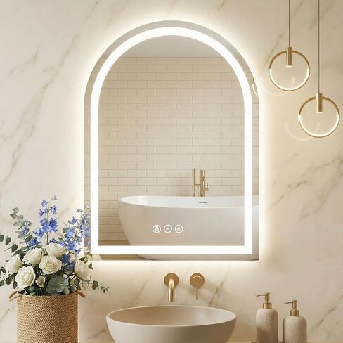 24"x36" LED Bathroom Mirror with Lights, Anti-Fog, Dimmable Backlit, Memory Function, Tempered Glass, Shatter-Proof, Lighted Vanity Mirror for Wall, Arched in Saudi Arabia