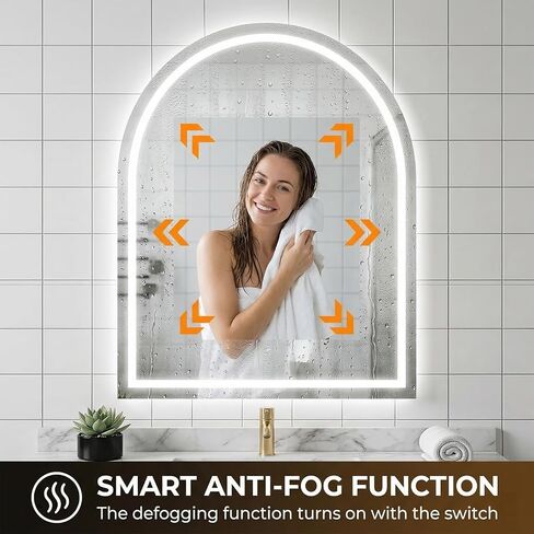 24"x36" LED Bathroom Mirror with Lights, Anti-Fog, Dimmable Backlit, Memory Function, Tempered Glass, Shatter-Proof, Lighted Vanity Mirror for Wall, Arched in Saudi Arabia